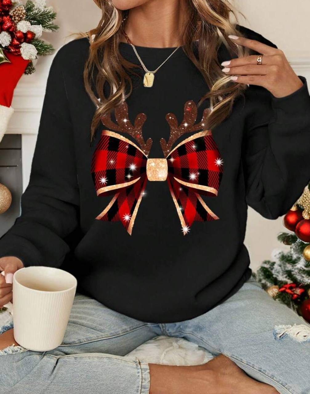 Me3336 Christmas print long sleeve round neck women’s casual hoodie